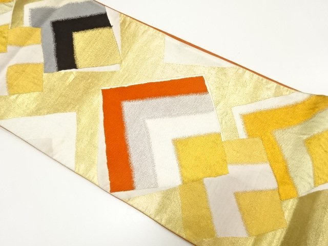 JAPANESE KIMONO / ANTIQUE FUKURO OBI / SILK / WOVEN GEOMETRIC